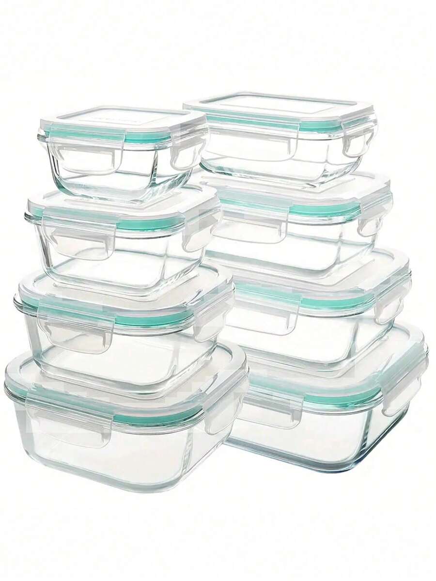 TUMATICLY 8PCS Glass Food Storage Containers With Lids, Food Storage Containers, Leak-Proof, Suitable For Fruits, Vegetables, Kitchen, Picnic, Meal Preparation, Refrigerator - 綠色 - 查看 1
