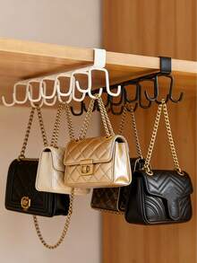 1/2 piezas Estante de almacenamiento para sombreros y bolsos, estante de almacenamiento para cinturones, estante de almacenamiento de accesorios para armarios, 6 ganchos para sombreros, estante de almacenamiento de ropa para armarios, estante de almacenamiento simple sin taladro, organizador de ganchos para armarios, lado talla grande largo 10.2 pulgadas, segundo lado talla grande largo 8.6 pulgadas, altura 3.1 pulgadas - Blanco mejorado - Ver 10