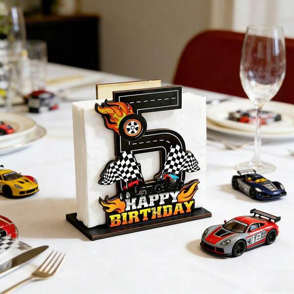 1/3 chiếc Giá đỡ khăn ăn kỹ thuật số chủ đề đua xe, phù hợp cho trẻ từ 3-4-5 tuổi, hoàn hảo cho phòng ngủ, phòng ăn, trang trí bàn tiệc và quà tặng sinh nhật.