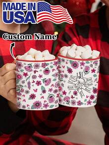 1pc 11oz/15oz Custom Mother's Day Name Mug, Personalized Coffee Cup With Printed Name. The Wrap-Around Pattern On The Mug Can Be Customized With Up To 8 Children Holding Their Mother's Hand. This Mother-Themed Mug With Floral Elements Is An Ideal Gift For Mom And A Unique, Thoughtful Present - 款式3 - 查看 2