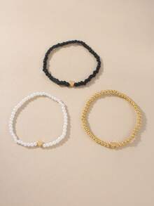 Bộ 3 vòng tay ngọc trai hạt gạo tối giản, thiết kế hình trái tim dành cho nữ, nhẹ nhàng và thanh lịch, phù hợp để đeo hàng ngày, dự lễ hội âm nhạc, làm quà tặng ngày Valentine. - Nhiều màu - Xem 5