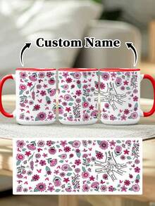 1pc 11oz/15oz Custom Mother's Day Name Mug, Personalized Coffee Cup With Printed Name. The Wrap-Around Pattern On The Mug Can Be Customized With Up To 8 Children Holding Their Mother's Hand. This Mother-Themed Mug With Floral Elements Is An Ideal Gift For Mom And A Unique, Thoughtful Present - 款式3 - 查看 69