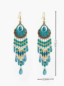 1 Đôi bông tai tua rua phong cách Bohemian cổ điển, thiết kế độc đáo với họa tiết giọt nước giả pha lê cao cấp, phù hợp cho phụ nữ đeo hàng ngày và trong các dịp lễ hội. - Hoa Lan Công - Xem 4
