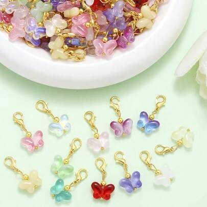 5/10/15 chiếc mặt dây chuyền hình bướm vàng bằng thủy tinh và hợp kim, có móc cài hình càng cua, thích hợp cho đồ thủ công, móc khóa tự làm, phụ kiện móc chìa khóa.