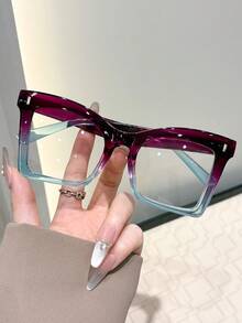 1pc Women Geometric Large Frame Plastic Casual Style Classic Chunky Modern Simple Style Portable Glasses Combination For Driving Daily Life Reading Decoration - Clear - View 10