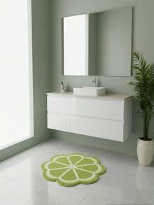 1 Piece Of Lime Flower Shaped Imitation Cashmere Bathroom Carpet Absorbent Floor Mat, Machine Washable Cream Wind Bathroom Decoration Mat, Bathroom Shower Room Door Mat Suitable For Bathroom Foyer, Living Room. - A - View 1