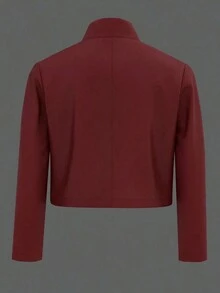 Women's Elegant Vintage Mandarin Collar Solid Color Button-Up Long Sleeve Blouse, Machine Washable, Non-Stretch H-Line Regular Fit, Lightweight For Spring/Autumn, Casual, Office, Vintage, Simple, Elegant Button-Up Design Top, Refined Appearance, Suitable For Chinese New Year/Valentine's Day Office/Casual Gathering/Brunch/Date/Outing/Art Gallery Visit/Cocktail Party - 酒紅色 - 查看 9