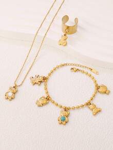 2pcs Stainless Steel Cute Bear Pendant Findings Fashion 18K Gold Plated Charms For DIY Jewelry Making Supplies Accessories - Pendants - View 4