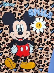 Disney 迪士尼爱心豹纹两件套，夏季女童时尚修身短裤套装，可爱花卉字母印花圆领短袖上衣搭配松紧腰纯色短裤，舒适透气，适合女孩日常休闲穿着，可爱活力时尚，亦可作为节日礼物 - 藍色 - 查看 6