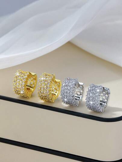 1 Đôi bông tai tròn dành cho nữ, thiết kế tối giản thời trang với đá Zirconia, kiểu dáng rỗng, cao cấp và thanh lịch, phù hợp cho nhiều lễ hội và dịp hàng ngày.