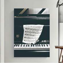 Enmarcado  impresiones artísticas de música vintage planas 2D s - Obras de arte en blanco y negro con instrumentos musicales - Pósters retro de micrófono, piano y guitarra para decorar salas de música o dormitorios, tamaño 8X pulgadas - Enmarcado - Ver 5