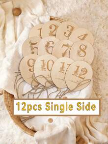 12/6pcs Double-Sided Newborn Milestone Cards, Wooden Birth Announcement Plaques For Recording Baby's Birth Information, Newborn Photography Props, Welcome Baby Gift - Multicolor - View 9