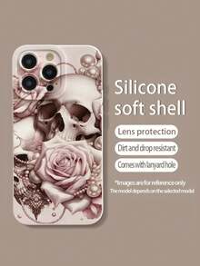 Schädel Blume bemalte perforierte beige bemalte Dekor minimalistische Mode kreative stoßfeste Handyhülle kompatibel mit iPhone 17/17Pro/17ProMax/16/11/16Pro/16Plus/16ProMax/16E/15ProMax/13/14/12/XS/XR/7G/8P, kompatibel mit Samsung Galaxy S25/S25Plus/S25 Ultra/A16/A36/A26/A56/A50/A12/A32 Schutzhülle - Verschiedenfarbig - Übersicht 2