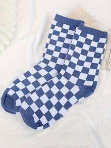 5 Pairs Minimalist Colorful Checkerboard Pattern Mid-Calf Socks - Multicolor - View 5