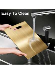 1 chiếc thớt tròn hai mặt bằng thép không gỉ chất lượng cao, thớt thái bằng thép không gỉ - dày dặn, chống nấm mốc, dễ vệ sinh, thích hợp cho nhà bếp, phòng ăn, dùng để thái thịt, trái cây và rau củ, đa chức năng và thiết thực, thiết kế tối giản. - Vàng - Xem 5
