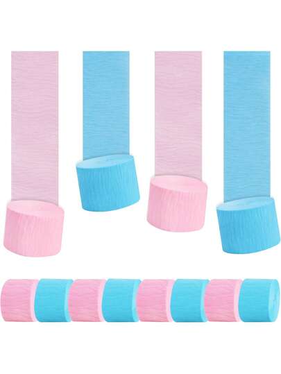 4/8 rollos de serpentinas de papel arrugado rosa y azul para decoraciones de fiesta, 82 pies/rollo, 1.8 pulgadas de ancho, adecuado para decoración de cumpleaños y bodas