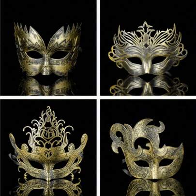 4pcs/Set Party Masks, Men's Roman Carved Half Face Masks, Masquerade Ball Masks, Unisex Suitable For Masquerade, Party, Cosplay