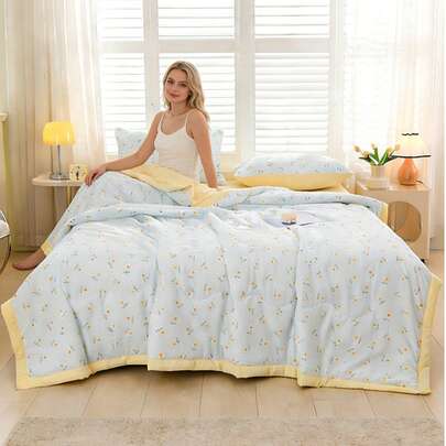 1pc Soy Fiber Summer Quilt, Air Conditioning Quilt, Skin-Friendly Fabric, Cloud-Like Soft Touch, Moisture-Wicking, Anti-Pilling, Lightweight, Silky Smooth Feel, Suitable For Bedroom Decor, Wedding Supplies, Valentine's Day, Easter Gifts, Mother's Day Gifts, All Seasons