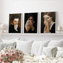Bộ 3 tranh canvas chủ đề Học viện Bóng tối vui nhộn cho phòng tắm, bộ tranh chân dung phong cách retro, trang trí phòng đẹp mắt, có thể chọn khung, trang trí tường, tác phẩm nghệ thuật kỳ ảo cho phòng tắm/phòng khách/phòng ngủ/văn phòng/ký túc xá, quà tặng cho người yêu nghệ thuật. - 3 cái - Xem 8