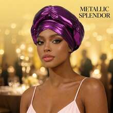 Awegeo Mũ xếp ly kim loại thời trang, khăn trùm đầu mềm mại co giãn, phụ kiện đội đầu dành cho nữ dự tiệc và dạ hội. - A - Xem 5