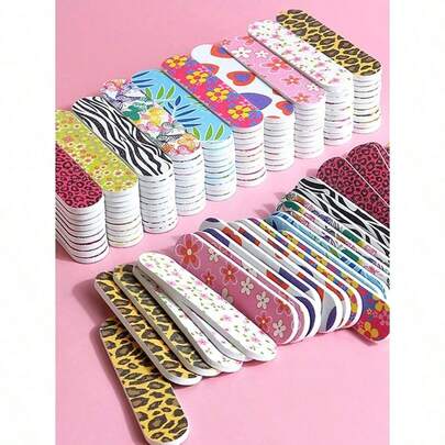 1/3/5/10pcs Mixed-Color Nail Files, Colorful Leopard 7-Sided Nail Buffer Block, Cuticle Pushers, Sanding Shaping Nail Polishing Sticks, Suitable For Beginners And Nail Salons