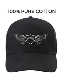 1pcs Vo Dutch Winged Shield  Printed Baseball Cap, Classic Casual Retro Y2K Unisex Baseball Cap, Adjustable Size, Lightweight And Sun Protection, Suitable For Outdoor Sports, Daily Parties, And Vacations, - 黑色 - 查看 3