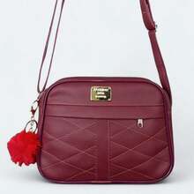 Women's Small Shoulder Bag, Reinforced Crossbody Bag + Keychain, Fashion Blogger Style - Maroon - View 4