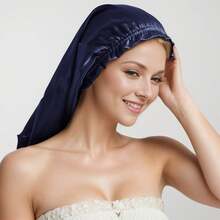 1pc Women's Minimalist Satin Sleep Cap, Soft Elastic Band, Ruffle Trim Long Tube Hair Bonnet For Home Hair Care - Multicolor - View 7