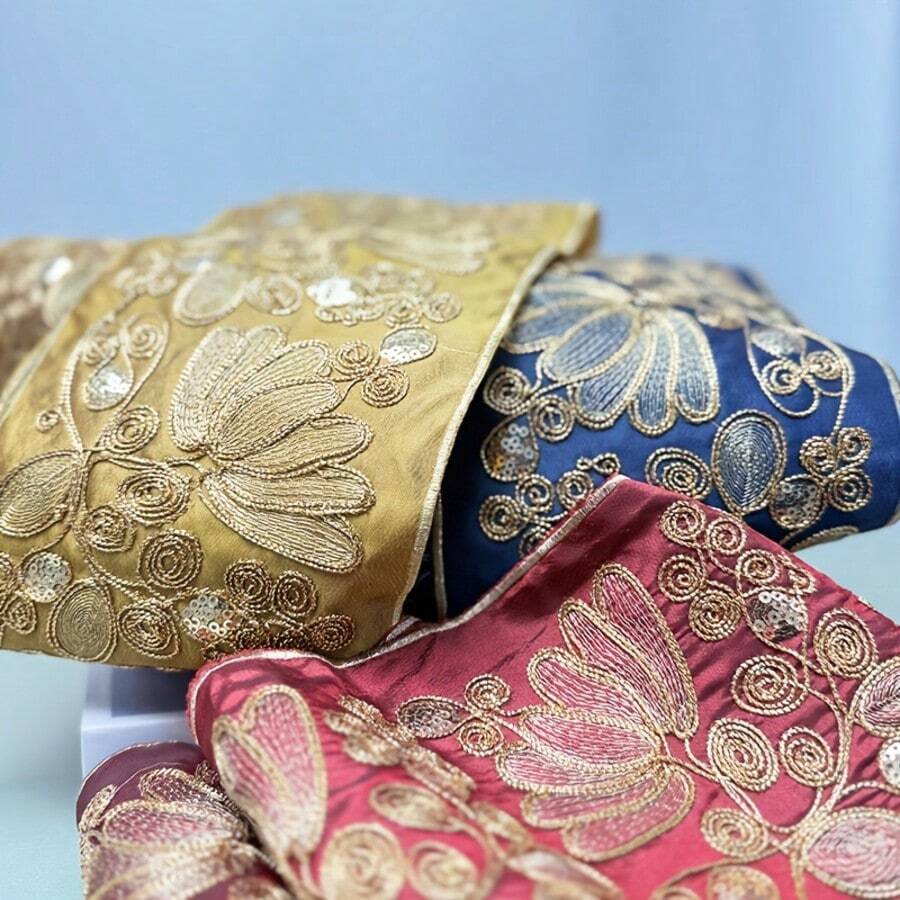 1 thước ruy băng satin thêu, họa tiết hoa đính sequin điểm xuyết chỉ vàng, chất liệu cao cấp, thích hợp cho may mặc, trang trí và trang trí nhà cửa - Màu hỗn hợp, ruy băng may vá, phụ kiện trang trí thủ công DIY sang trọng thời trang cho các lễ hội. - Nhiều màu - Xem 1
