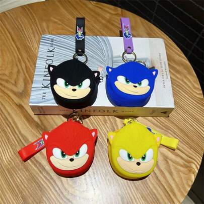 1pc New Hot Sonic The Hedgehog Silicone Coin Purse Keychain Cute Cartoon Character Mini Wallet With Wrist Strap, Sonic & Shadow & Tails Bag Charm For Kids & Adults, Backpack & Purse Accessories Birthday Gifts New Year's Gifts(Stochastic Style)