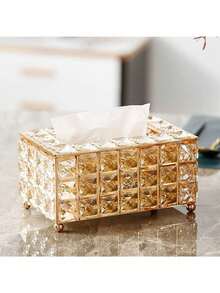 1 pieza Caja de pañuelos de estilo europeo creativa, soporte para servilletas de mesa de comedor y sala de estar para el hogar, caja de almacenamiento de pañuelos para decoración del hogar - Dorado - Ver 5