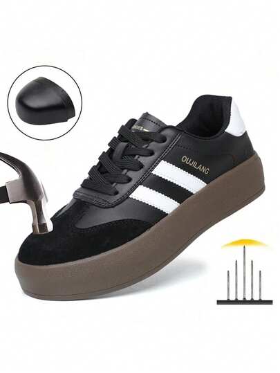 Women's Work Safety Shoes, Anti-Smash, Anti-Puncture Safety Shoes With Steel Toe, Fashionable And Durable Rubber Sole Safety Sneakers, Suitable For Daily Wear, Outdoor Hiking, Industrial Construction, All Season Work Boots