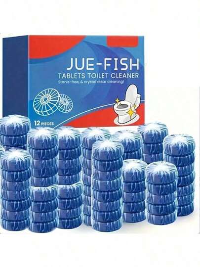 JUE FISH 爵鱼强效除臭蓝色泡泡马桶清洁剂，有效去除污渍。马桶除臭清洁，保持卫生间卫生清新。将一片清洁片放入马桶水箱，清洁剂会缓慢溶解，冲水即可清洁。也可用于清洁马桶内壁。家用马桶清洁剂，有效去除水垢、异味和污渍，清新香氛。