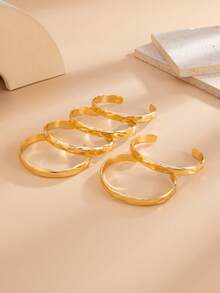 6件套简约时尚光滑金属开口手镯 - 金色 - 查看 2