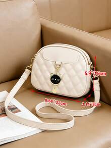 Túi đeo chéo màu be chần bông hình mèo dễ thương, túi chần bông, túi đeo vai mini Kawaii, túi đi làm hàng ngày cho nữ. - trắng - Xem 7