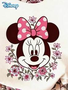 Disney Summer 2pcs Baby Girls Cute Minnie Mouse Ditsy Floral Short Sleeve T-Shirt And Shorts Set, Casual Baby Girl Daily Basic Letter Print Knit Round Neck Tee And Elastic Waist Pants, Outdoor Holiday Outfit - Pink - View 6