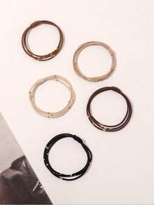 Bộ 5 dây buộc tóc không đường may đính hạt màu nâu - Nhiều màu - Xem 6