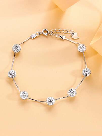  1pc S925 Sterling Silver Ball Bead Bracelet, Luxury Delicate Niche Design Elegant Elegant High-End Accessory, Suitable For Women's Daily Wear And Parties, Fashionable Sparkling Gift For Valentine's Day