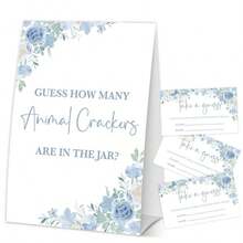 DBaby In Bloom Baby Shower Games Spring Blue Floral Gu How Many Animal Crackers Games Gender Reveal Party Decorations And Plies 1 Sign And 50 Cards Set-F11 - Đoán xem có bao nhiêu con vật bằng bánh quy? - Xem 6