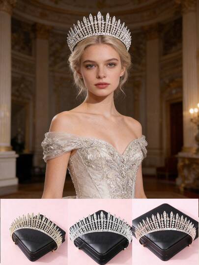 1 pieza Corona de cristal con espigas de trigo multicolor, de lujo y brillante, adecuada para novia, vestido de princesa, fiesta y ceremonia de cumpleaños