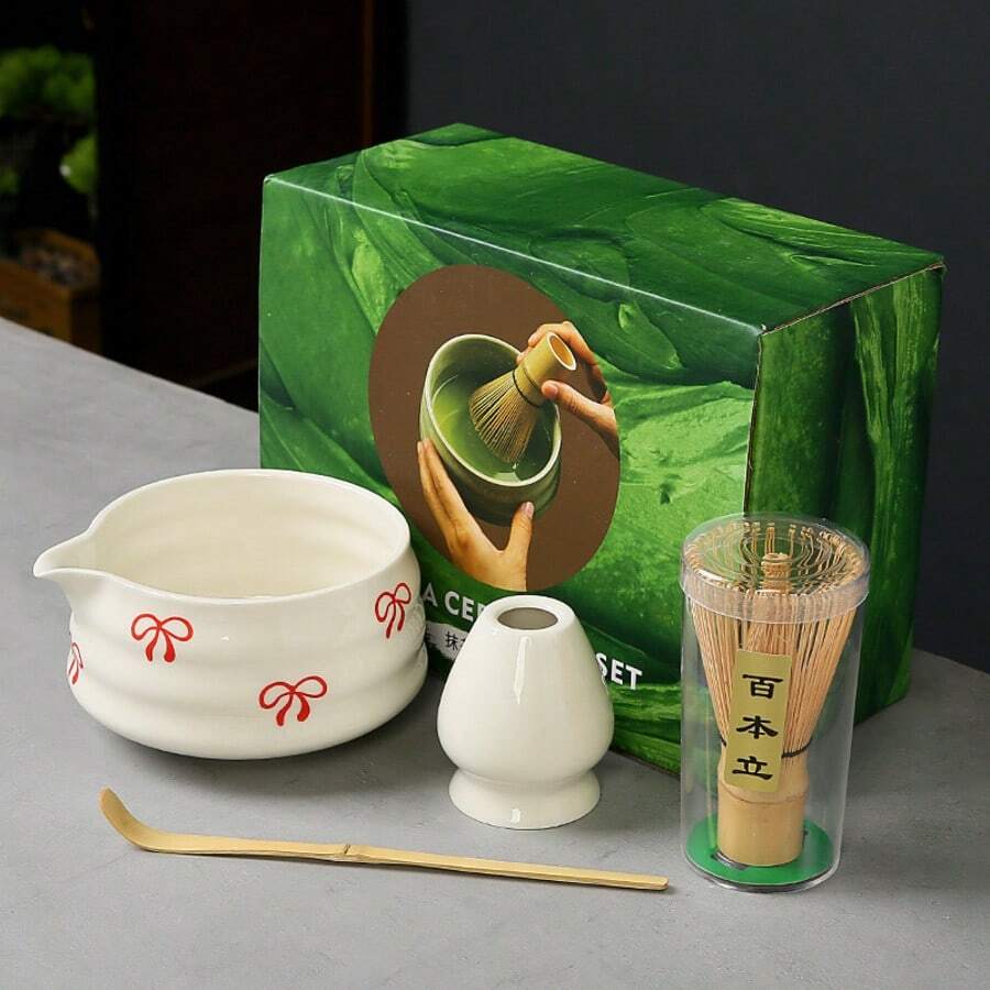 Bộ 1/4 món dụng cụ đánh trà Matcha hình hoa dễ thương, bộ ấm trà Nhật Bản bao gồm dụng cụ đánh trà và tô trà Matcha có vòi, bộ trà Matcha truyền thống Nhật Bản. - Nhiều màu - Xem 1