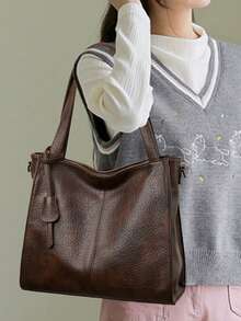 Genuine Soft Leather Tote Bag, Women's Shoulder Crossbody Bag, Large Capacity Handbag - Brown - View 12