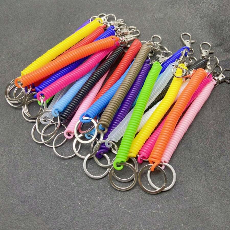 1 Llavero de cuerda retráctil de primavera de plástico, cadena colgante de primavera anti-pérdida - Multicolor - Ver 1