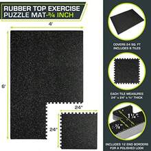 ProsourceFit Rubber Top Exercise Puzzle Mat ½-in and ¾ Inch EVA Foam Interlocking Tiles for Home Gym Protective Flooring for Equipment and Workouts - Azulejos grises de 3/4 de pulgada, 24 pies cuadrados, 6 unidades. - Ver 2