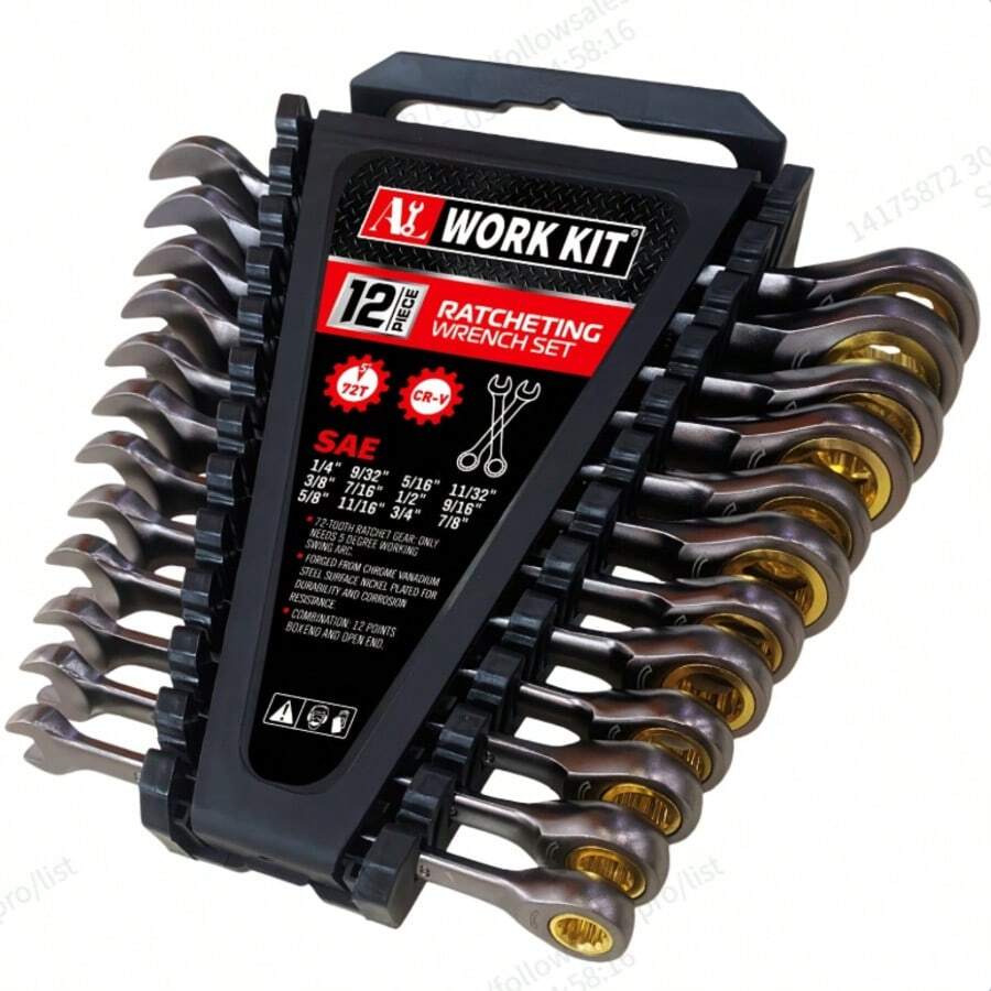 24pcs Ratcheting Wrench Master Set, SAE Wrench Set, Ratchet Wrench Set Metric And Standard, Combination Wrench Sets Black Nickel Coated, CR-V Steel - 72-tooth Ratchet Wrench - View 1