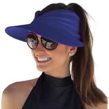 Women's Wide Brim Turban Visor With UV50+ Protection, Beach, Pool, Foldable, Adjustable, Summer - Navy Blue - View 1