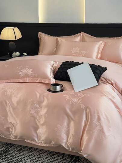 3pcs Floral Jacquard Soft & Breathable Duvet Cover Set (1 Duvet Cover + 2 Pillow Shams, No Filler), Suitable For Bedroom & Guest Room, Machine Washable, All Season