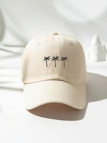 1pc Unisex Printed 3 Coconut Tree Baseball Cap, Adjustable Outdoor Casual Hat - Beige - View 6