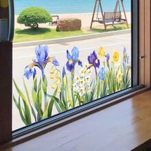1pc Iris & Daffodil Window Sticker, Fresh Floral Combination, Self-Adhesive Easy To Apply, Brightens Window Edges With Natural Healing Ambiance - Multicolor - View 1