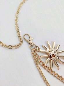 1pc Women's Fashionable Gold Metallic Sunflower Chain Waist Belt, Casual Tassel Flower Body Chain Accessory Fall, Autumn, Halloween - 金子 - 查看 8